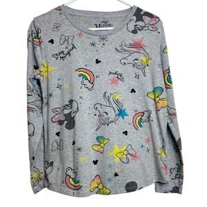 Disney Minnie Mouse XXL Plus Long Sleeve Shirt Gray Unicorn & Rainbow